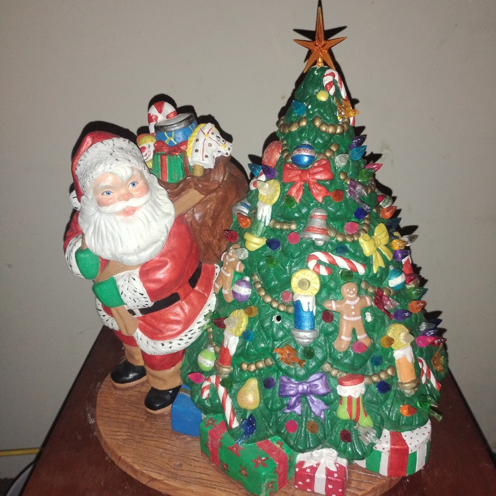 Festive Santa and Christmas Tree Figurine
